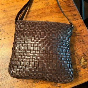 Vilenca Holland Espresso Brown Woven Leather Adjustable Crossbody Bag